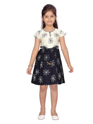 White printed pure cotton kids-frocks 1