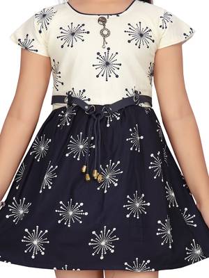 White printed pure cotton kids-frocks 5