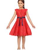 Red hand woven net kids-frocks