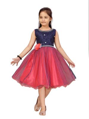 Red hand woven net kids-frocks 1