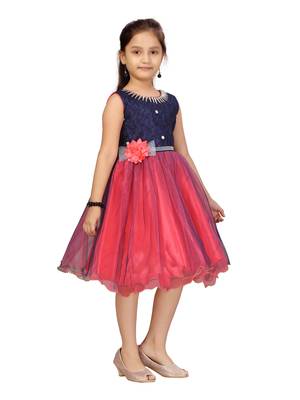 Red hand woven net kids-frocks 2