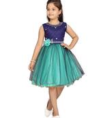 Green hand woven net kids-frocks