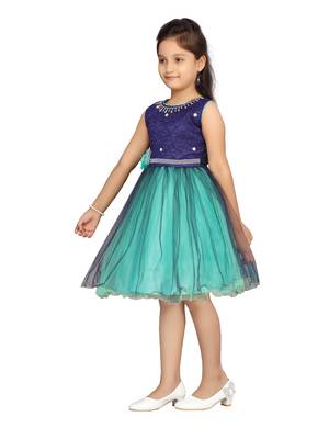 Green hand woven net kids-frocks 3