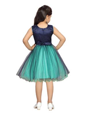 Green hand woven net kids-frocks 4