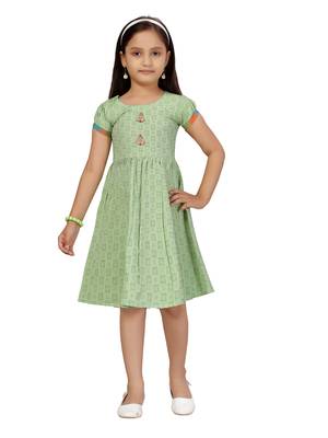 Green plain pure cotton kids-frocks 1