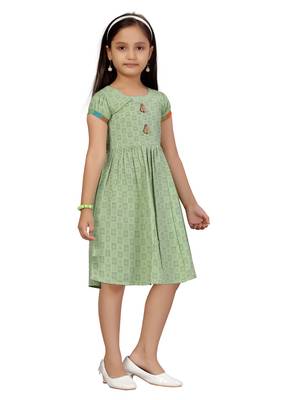 Green plain pure cotton kids-frocks 2