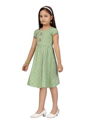 Green plain pure cotton kids-frocks 3