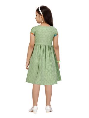 Green plain pure cotton kids-frocks 4
