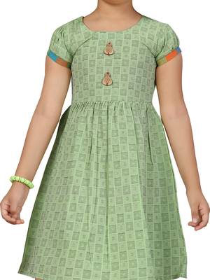 Green plain pure cotton kids-frocks 5
