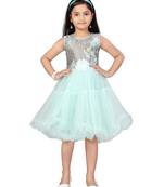 Green plain net kids-frocks