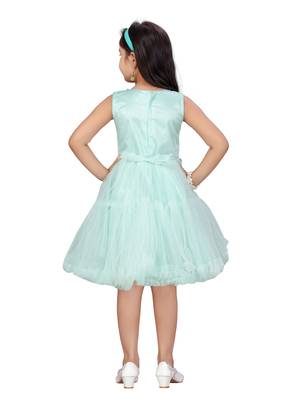 Green plain net kids-frocks 4