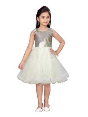 Yellow plain net kids-frocks 1