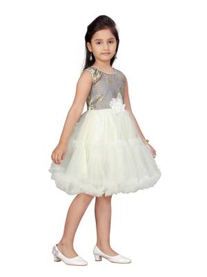 Yellow plain net kids-frocks 2