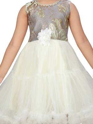 Yellow plain net kids-frocks 5