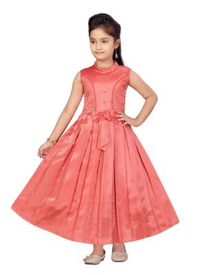 Red hand woven silk kids-girl-gowns 1