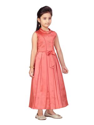 Red hand woven silk kids-girl-gowns 2