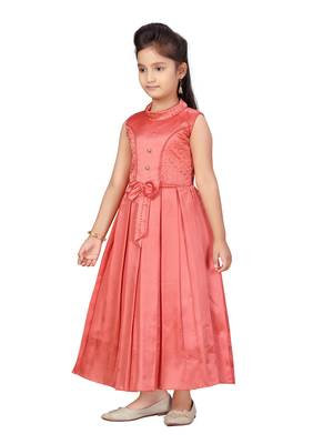 Red hand woven silk kids-girl-gowns 3