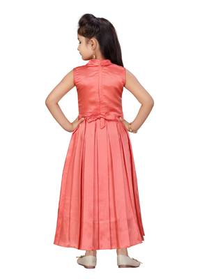 Red hand woven silk kids-girl-gowns 4