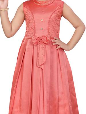 Red hand woven silk kids-girl-gowns 5