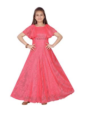 Red plain net kids-girl-gowns 1