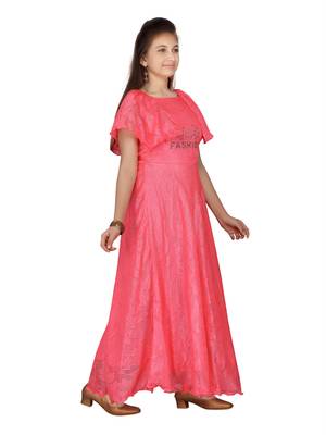 Red plain net kids-girl-gowns 2