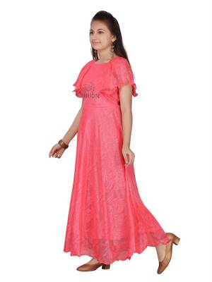 Red plain net kids-girl-gowns 3