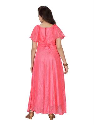 Red plain net kids-girl-gowns 4