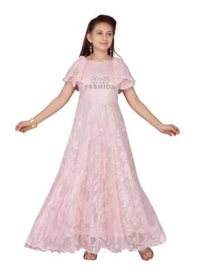 Pink plain net kids-girl-gowns 1