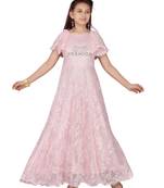Pink plain net kids-girl-gowns