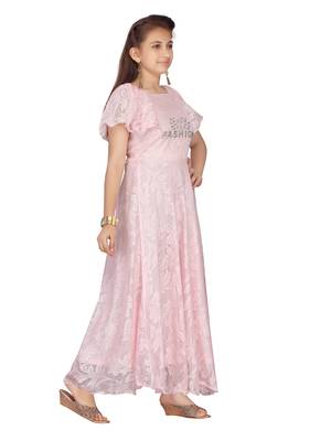 Pink plain net kids-girl-gowns 2