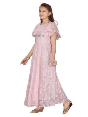 Pink plain net kids-girl-gowns 3
