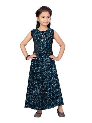 Blue embroidered velvet kids-girl-gowns 1