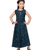 Blue embroidered velvet kids-girl-gowns