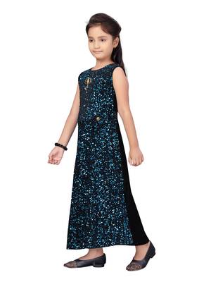 Blue embroidered velvet kids-girl-gowns 3
