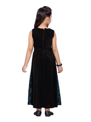 Blue embroidered velvet kids-girl-gowns 4