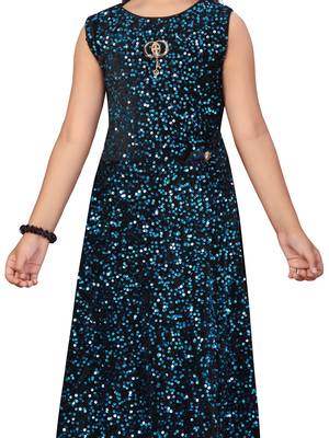 Blue embroidered velvet kids-girl-gowns 5