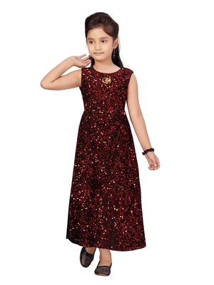 Red embroidered velvet kids-girl-gowns 1