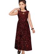 Red embroidered velvet kids-girl-gowns