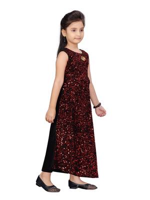 Red embroidered velvet kids-girl-gowns 2