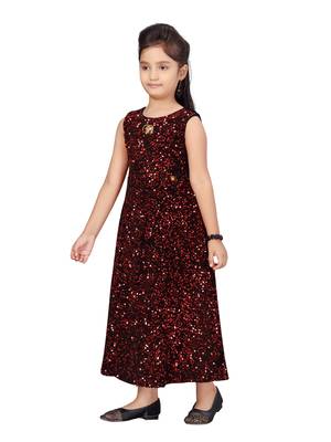 Red embroidered velvet kids-girl-gowns 3