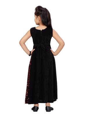 Red embroidered velvet kids-girl-gowns 4