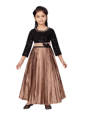 Brown embroidered silk kids-girl-gowns 1