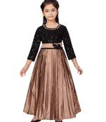 Brown embroidered silk kids-girl-gowns