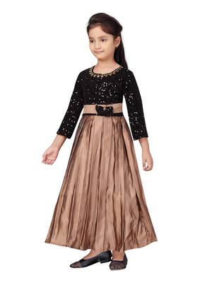 Brown embroidered silk kids-girl-gowns 3