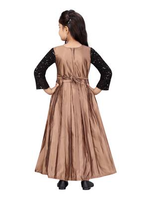 Brown embroidered silk kids-girl-gowns 4