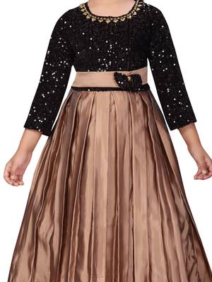 Brown embroidered silk kids-girl-gowns 5