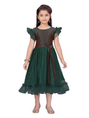 Green hand woven net kids-frocks 1