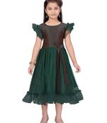 Green hand woven net kids-frocks