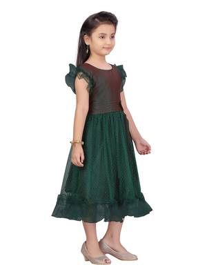 Green hand woven net kids-frocks 2
