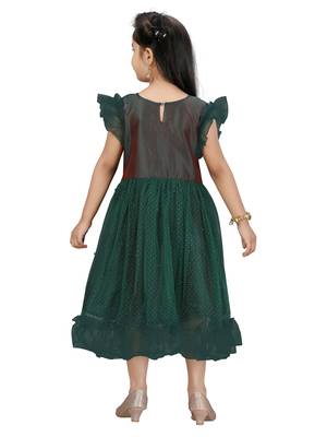Green hand woven net kids-frocks 4